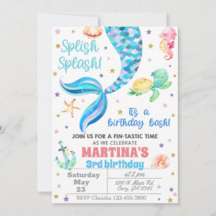 Invitación Mermaid birthday invitation, sea turtle