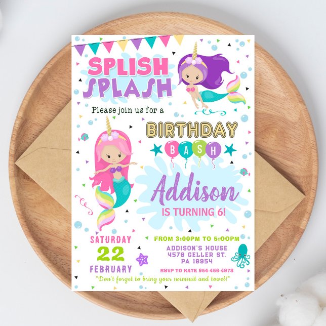 Invitación Mermaid Birthday Invitation Splish Splash Invite (Subido por el creador)