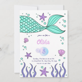 Invitación Mermaid Birthday invitation template tail invite