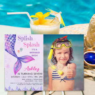 Invitación Mermaid Birthday Invitation with Photo for Girls