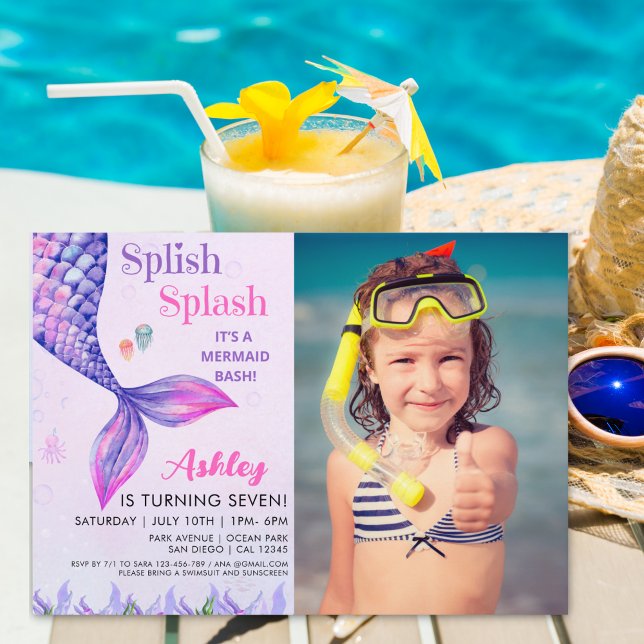 Invitación Mermaid Birthday Invitation with Photo for Girls (Subido por el creador)