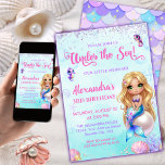 Invitación Mermaid Birthday - Under the Sea Splish Splash<br><div class="desc">Dive into a world of magic with our Under the Sea Mermaid Birthday Invitation! This enchanting design features a sweet mermaid princess with a shimmering tail, surrounded by colorful sea life, iridescent bubbles, and golden starfish. The background is a dreamy wash of pink and lavender watercolor with a touch of...</div>