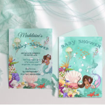 Mermaid Dark Hair Baby Shower Cute Green