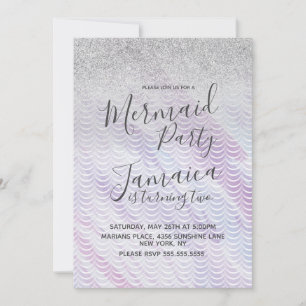Invitación Mermaid Faux Purpurina Scales Purple Birday