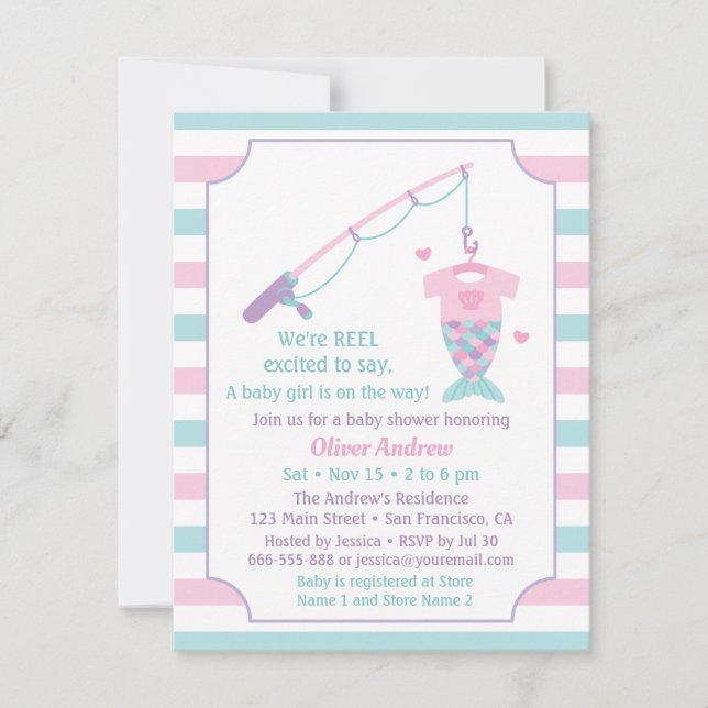 Invitación Mermaid Fishing Themed Baby Shower Invitations (Anverso)
