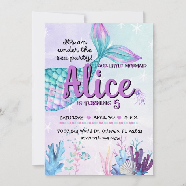 Invitación Mermaid invite for birthday parties (Anverso)