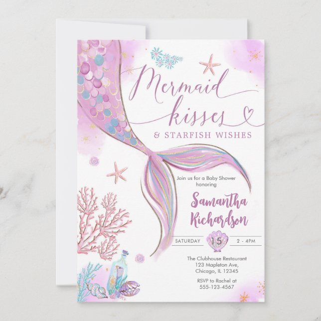 Invitación Mermaid Kisses Under the Sea Birthday (Anverso)