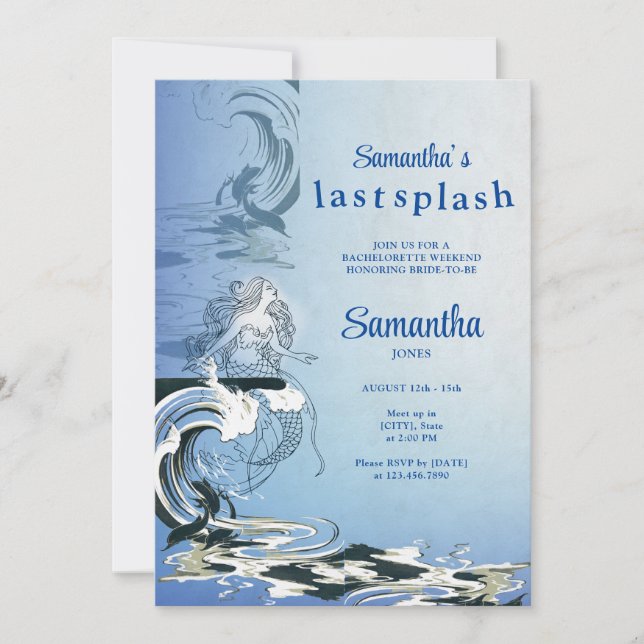 Invitación Mermaid Last Splash Tropical Beach BACH Weekend (Anverso)