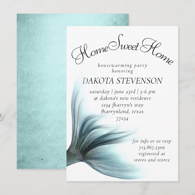 Invitación Mermaid Luxe | Casa dulce Seafoam Mint Green Home (Anverso / Reverso)