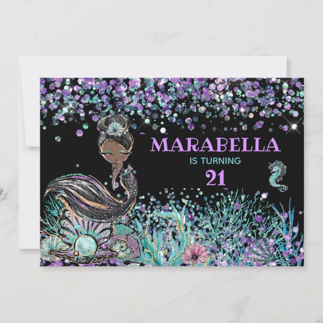 Invitación *~* Mermaid LUXE GLAM Under the Sea 21 Cumpleaños (Anverso)