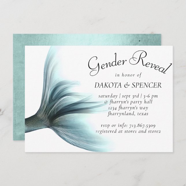 Invitación Mermaid Luxe | Revelación de género verde de la Ca