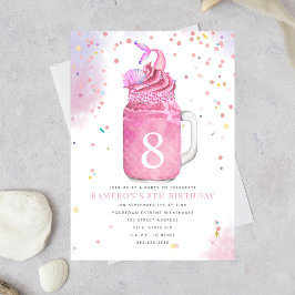 Invitación Mermaid Mason Jar Milkshake Pink Birday Party