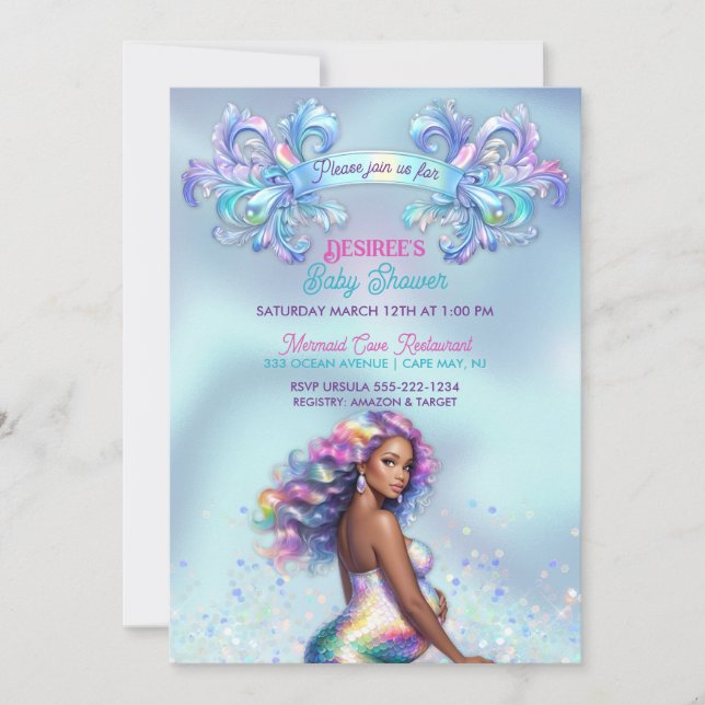 Invitación Mermaid Mom Embarazo Fiesta de Bebé (Anverso)