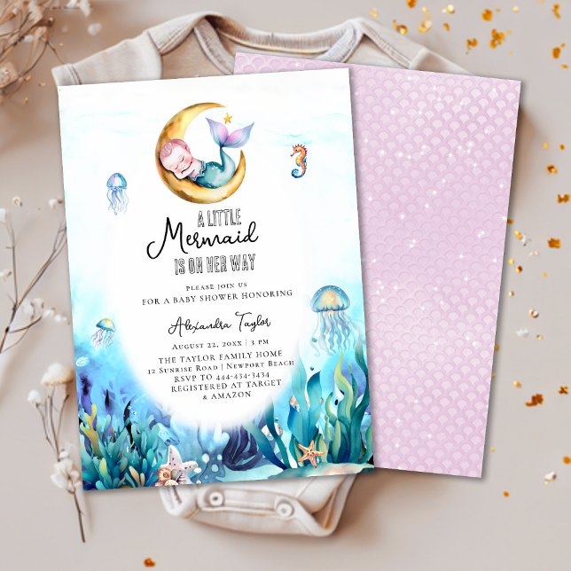 Invitación Mermaid Moon Ocean Sea Horse Chica Baby Shower (Subido por el creador)