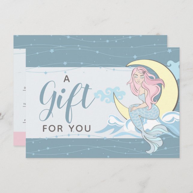 Invitación Mermaid Moon Stars Mystical Gige Certificate Card (Anverso / Reverso)