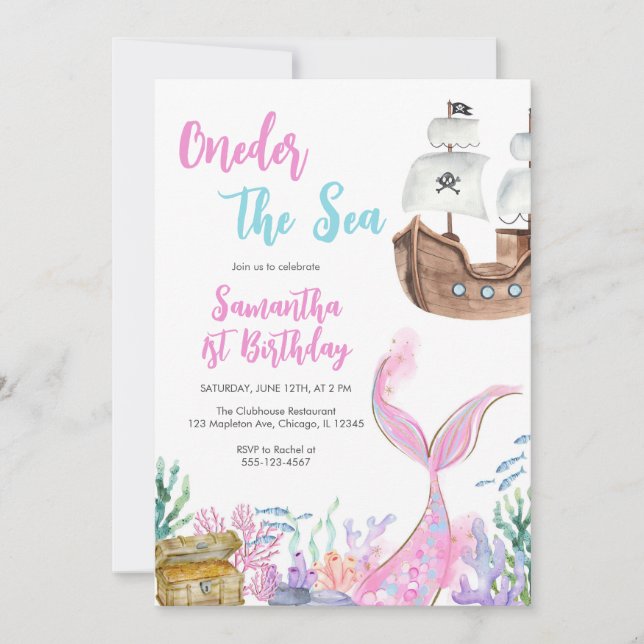 Invitación Mermaid Oneder the Sea Splish Splash Birthday (Anverso)