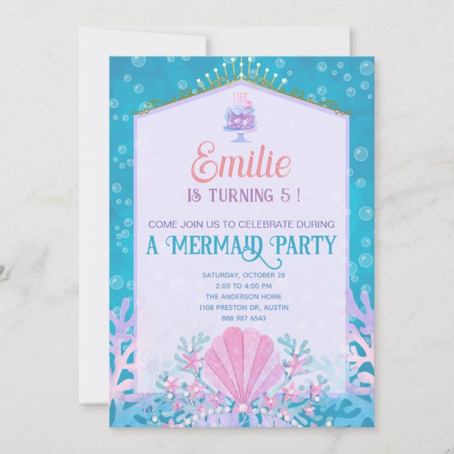 Invitación Mermaid Party Invitation (Anverso)