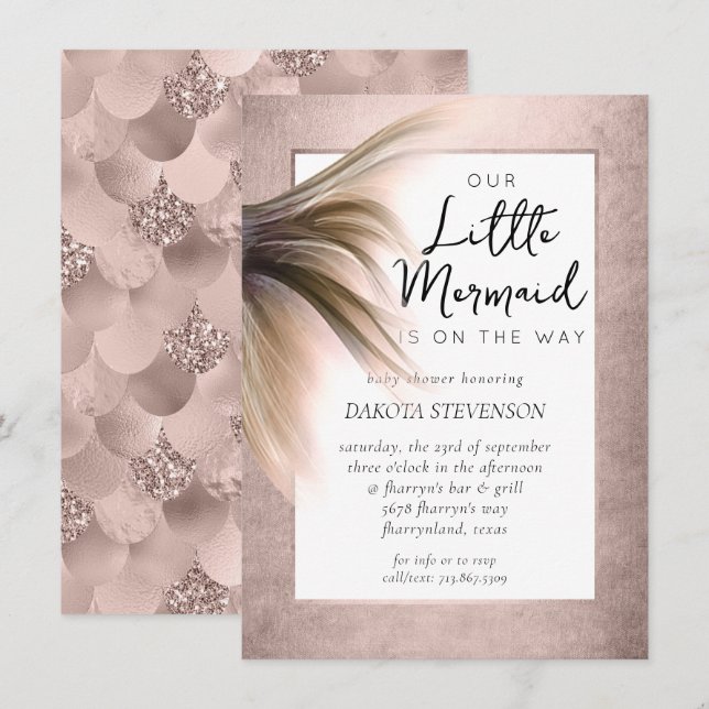 Invitación Mermaid Posh | Dusty Terracotta Pequeña Baby Showe (Anverso / Reverso)