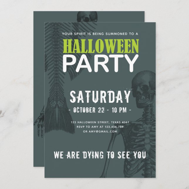 Invitación Mermaid Skeleton Dark Halloween Party (Anverso / Reverso)