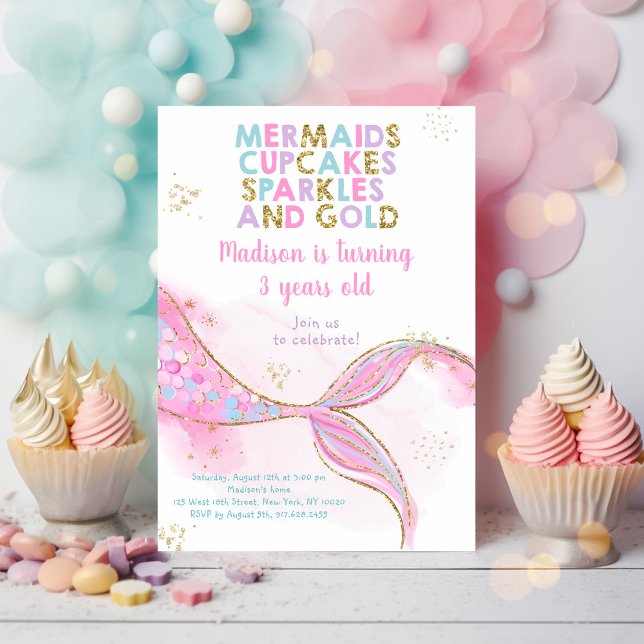 Invitación Mermaid Sparkles Gold Birday (Subido por el creador)