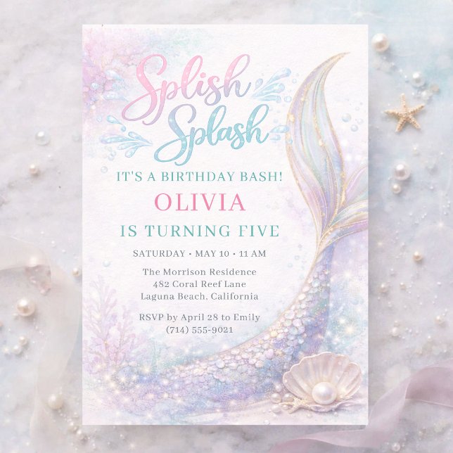 Invitación Mermaid Splish Splash 5th Birthday Bash Party (Subido por el creador)