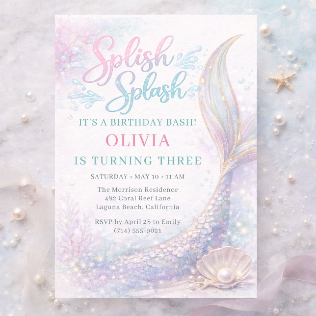 Invitación Mermaid Splish Splash Birthday Bash Party (Subido por el creador)
