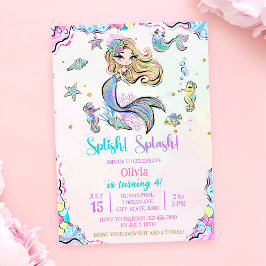 Invitación Mermaid Splish Splash Cuarto Fiesta de Cumpleaños