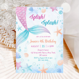 Invitación Mermaid Splish Splash Cuarto Fiesta de Cumpleaños