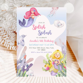 Invitación Mermaid Splish Splash Cuarto Fiesta de Cumpleaños