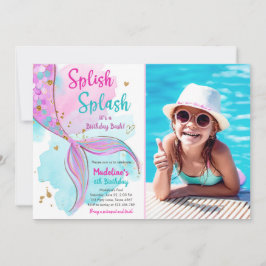 Invitación Mermaid Splish Splash Cumpleaños Bash Chica Gold