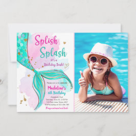 Invitación Mermaid Splish Splash Cumpleaños Bash Chica Gold I