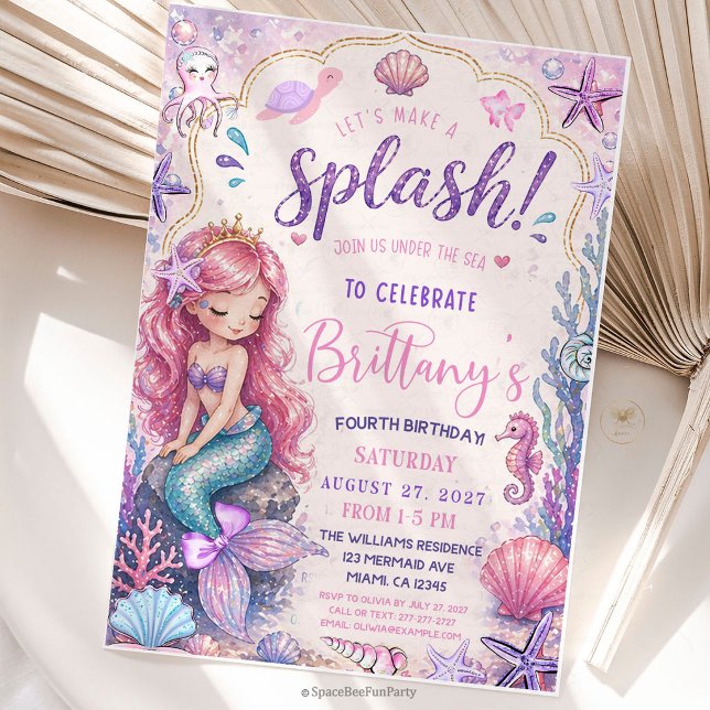 Invitación Mermaid Splish Splash Under the Sea  (Mermaid Splish Splash Under the Sea Invitation)