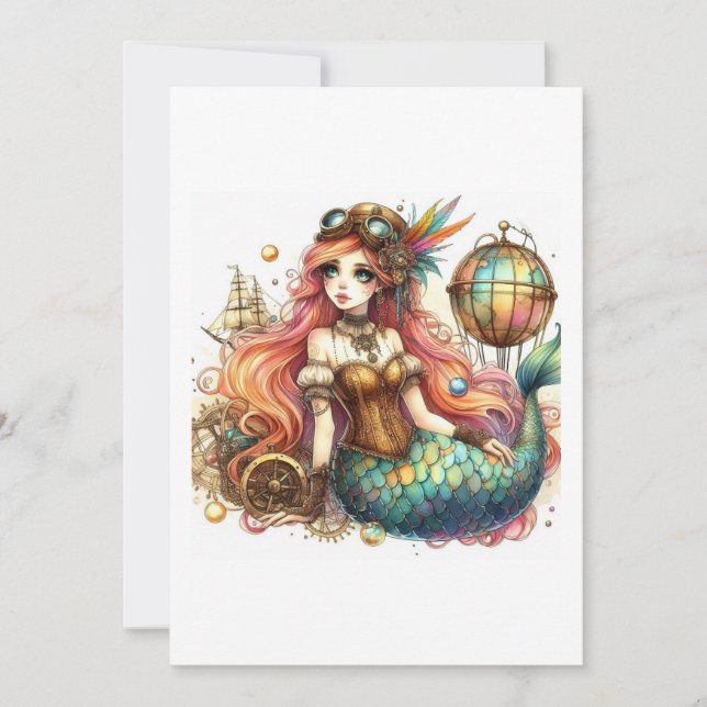 Invitación mermaid steampunk (Anverso)