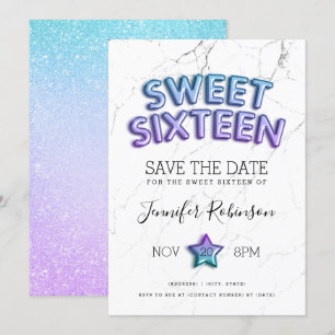 Invitación Mermaid Sweet 16 Guardar La Purpurina De Los Globo