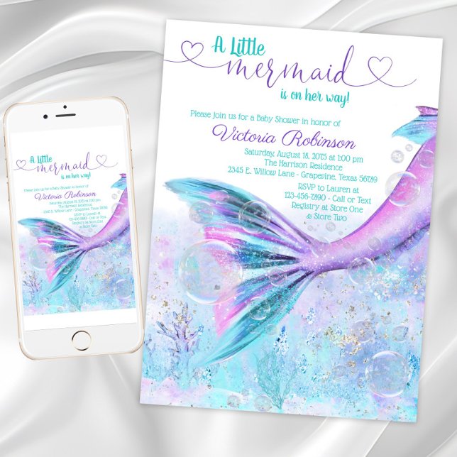 Invitación Mermaid Tail Baby Girl Baby Shower (Mermaid Tail Baby Shower Invitation. Instant download and printed invitations available.)