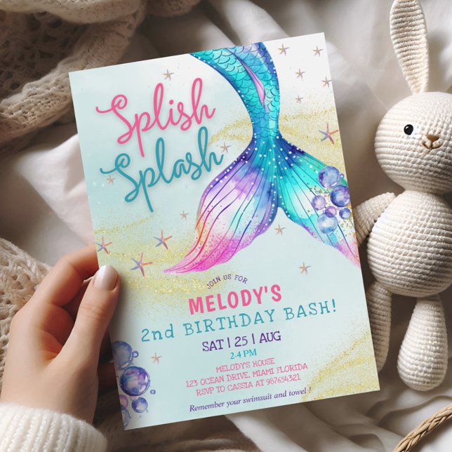 Invitación Mermaid Tail Glitter 2nd Birthday Invitation (Subido por el creador)