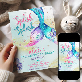 Invitación Mermaid Tail Glitter 2nd Birthday Invitation