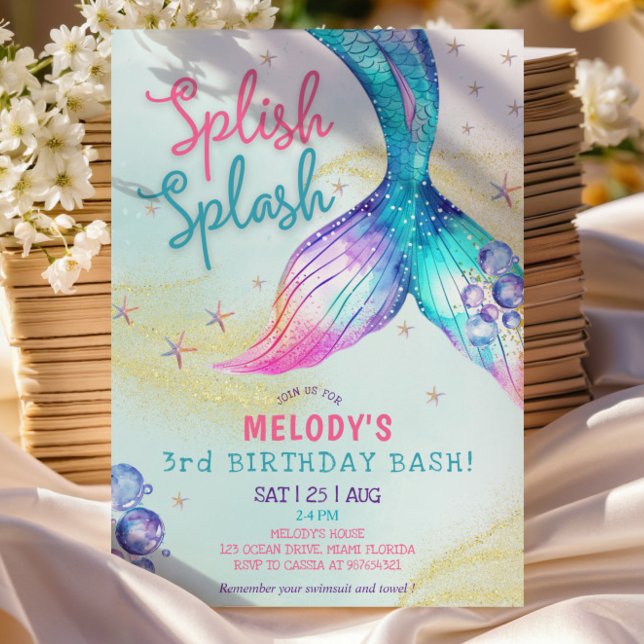Invitación Mermaid Tail Glitter 3rd Birthday Invitation (Subido por el creador)