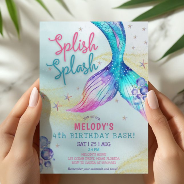 Invitación Mermaid Tail Glitter 4th Birthday Invitation (Subido por el creador)