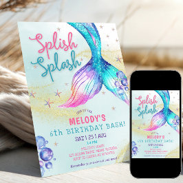 Invitación Mermaid Tail Glitter 6th Birthday Invitation