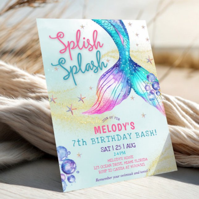 Invitación Mermaid Tail Glitter 7th Birthday Invitation (Subido por el creador)