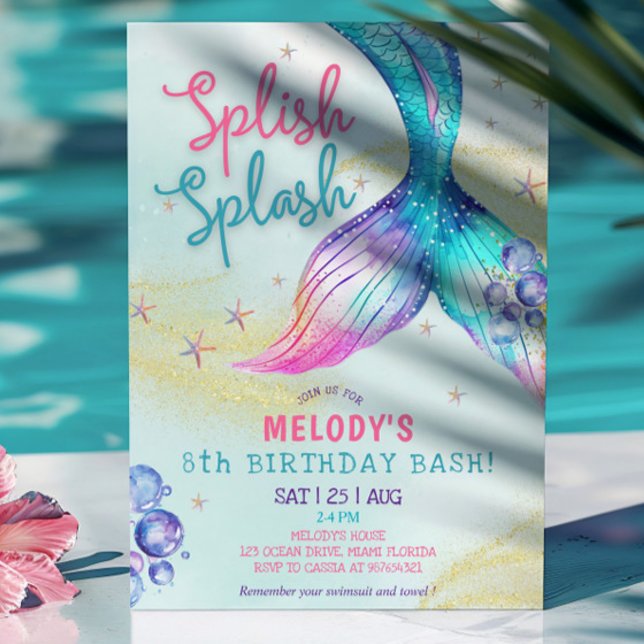 Invitación Mermaid Tail Glitter 8th Birthday Invitation (Subido por el creador)