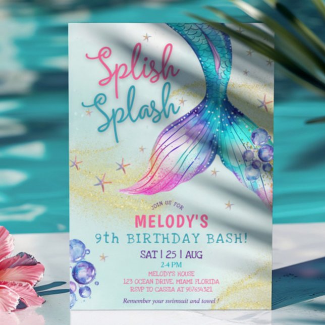 Invitación Mermaid Tail Glitter 9th Birthday Invitation (Subido por el creador)
