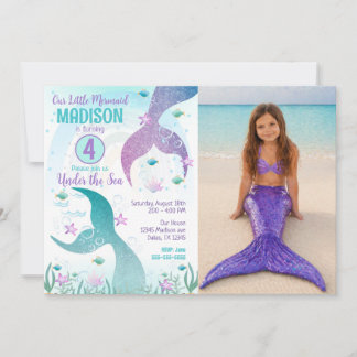Invitación Mermaid Tail Photo Under the Sea Birthday