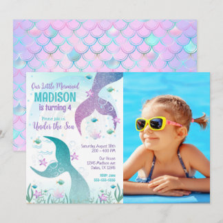 Invitación Mermaid Tail Photo Under the Sea Birthday 