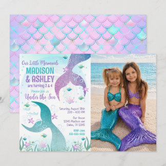 Invitación Mermaid Tail Photo Under the Sea Joint Birthday 