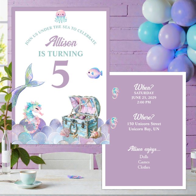 Invitación Mermaid Tail Purple Girly Birthday Invitation (Subido por el creador)