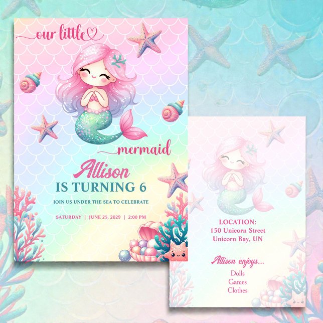 Invitación Mermaid Tail Teal Pink Girly Birthday Invitation (Subido por el creador)