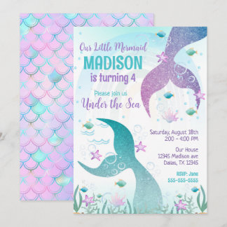 Invitación Mermaid Tail Under the Sea Pool Party Birthday 