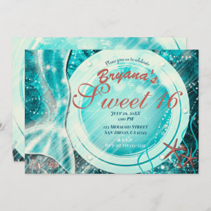 Invitación Mermaid Tail Under the Sea Sweet 16 cumpleaños Ver
